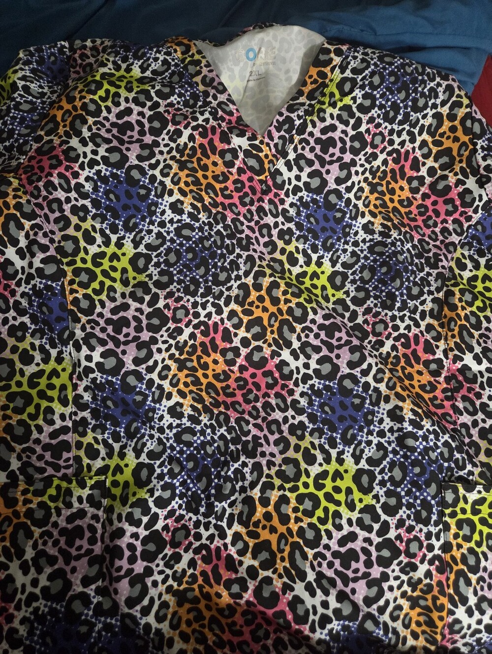 Women Multicolor Leopard Print Scrub Top